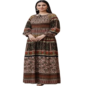 Womens Cotton Dress Jaipuri Sanganeri Print Midi