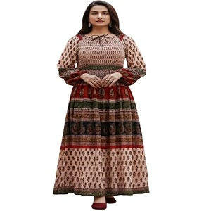 Womens Cotton Dress Jaipuri Sanganeri Print Midi