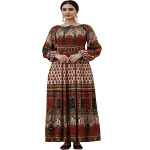 Womens Cotton Dress Jaipuri Sanganeri Print Midi