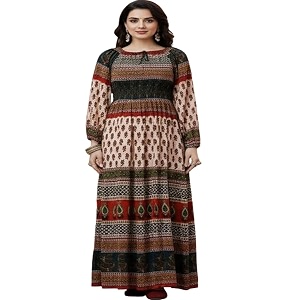 Womens Cotton Dress Jaipuri Sanganeri Print Midi