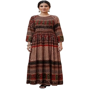 Womens Cotton Dress Jaipuri Sanganeri Print Midi