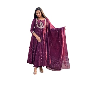 Womens Cotton Embroidery Anarkali Kurti and Pant