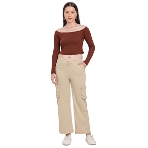 Womens Cotton Fabric Stylish Cargo Pocket Lower