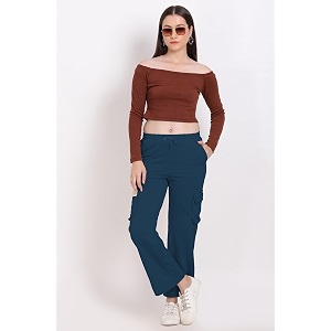 Womens Cotton Fabric Stylish Cargo Pocket Lower