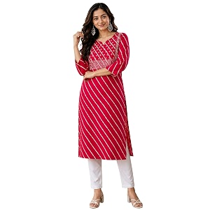 Womens Cotton Floral Printed V-Neck A-Line Kurta