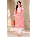 Women39s Cotton Floral Printed V-Neck A-Line KurtaRegular