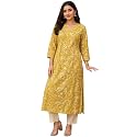 Women39s Cotton Floral Printed V-Neck A-Line KurtaRegular