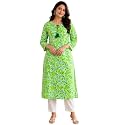 Women39s Cotton Floral Printed V-Neck A-Line KurtaRegular