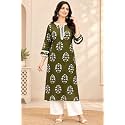 Women39s Cotton Floral Printed V-Neck A-Line KurtaRegular