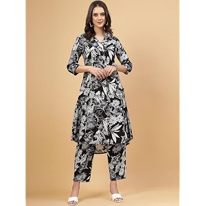 Womens Cotton Kurta with Trousers Set Floral
