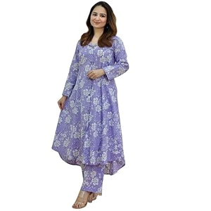 Womens Cotton Kurta with Trousers Set Floral