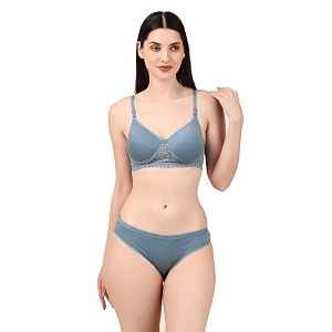 Womens Cotton Lace Lingerie Set Padded
