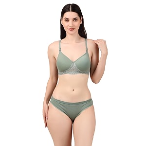 Womens Cotton Lace Lingerie Set Padded