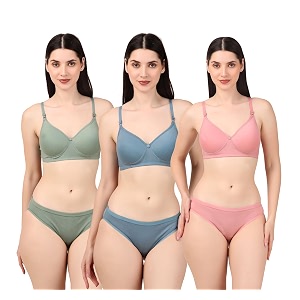 Womens Cotton Lace Lingerie Set Padded