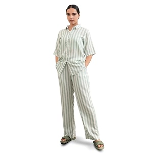 Womens Cotton Loungewear Nightwear Green and White