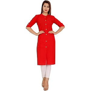 Womens Cotton Mandarian Collar Neck Casual Regular