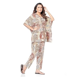 Womens Cotton Multicolor Printed Kaftan Co-ord Set
