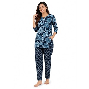 Womens Cotton Night Suit Set Printed Top
