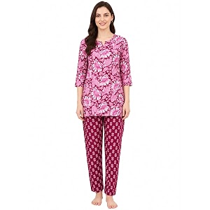 Womens Cotton Night Suit Set Printed Top