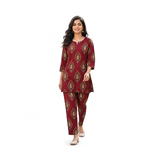 Womens Cotton Night Suit Set Printed Top