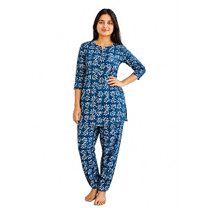 Womens Cotton Night Suit Set Printed Top