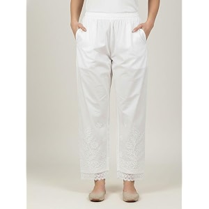 Womens Cotton Palazzo Pants with Chikankari Embroidery