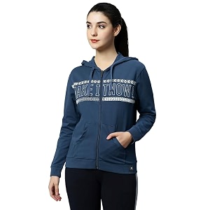 women39s cotton printed steel blue jacket with 2 cross pockets