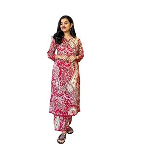 Womens Cotton Printed Straight Kurti with Pant