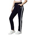 Women's Cotton Regular Fit Mid-Rise Solid Black Track Pant with Stretchable,Two Side Pockets