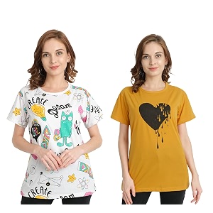 Womens Cotton Round Neck T-Shirt Printed Half
