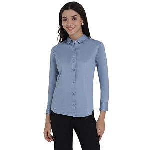 Womens Cotton Solid Long Sleeve Shirt -