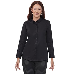 Womens Cotton Solid Long Sleeve Shirt -