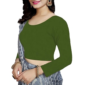 women39s cotton stretchable scoop neck 34 sleeve with back scoop regular fit readymade saree blouses for womens l674