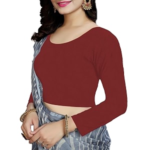 women39s cotton stretchable scoop neck 34 sleeve with back scoop regular fit readymade saree blouses for womens l674