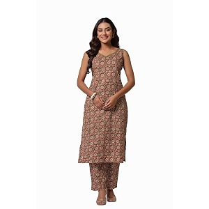 Womens Cotton Wine Floral Kurta Set
