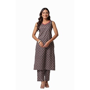 Womens Cotton Wine Floral Kurta Set