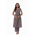 Women39s Cotton Wine Floral Kurta Set