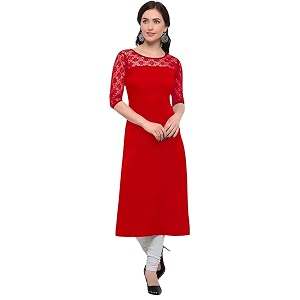 Womens Crepe A-line Straight Kurtis Plain Casual