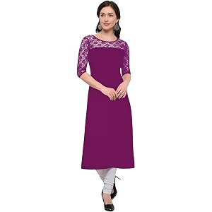 Womens Crepe A-line Straight Kurtis Plain Casual