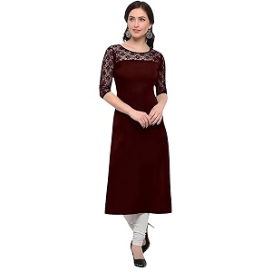 Womens Crepe A-line Straight Kurtis Plain Casual