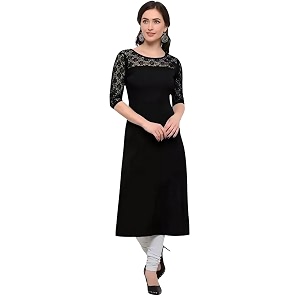 Womens Crepe A-line Straight Kurtis Plain Casual