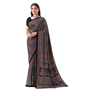 Womens Crepe silk Floral Printed SareeSari With