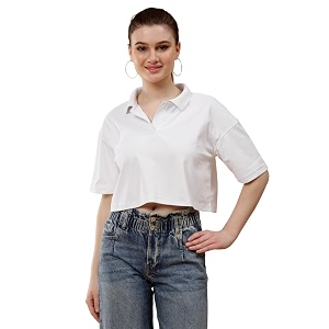 women39s crop oversize fit short sleeve polo collar t-shirt