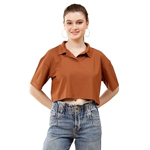 women39s crop oversize fit short sleeve polo collar t-shirt