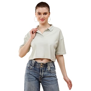 women39s crop oversize fit short sleeve polo collar t-shirt