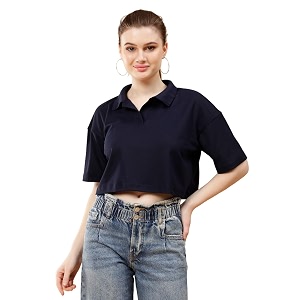 women39s crop oversize fit short sleeve polo collar t-shirt
