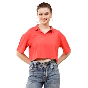 women39s crop oversize fit short sleeve polo collar t-shirt