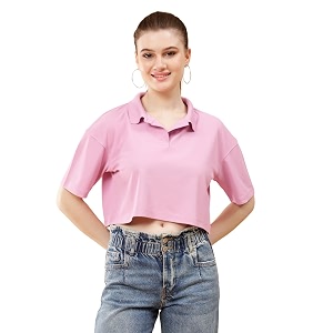 women39s crop oversize fit short sleeve polo collar t-shirt
