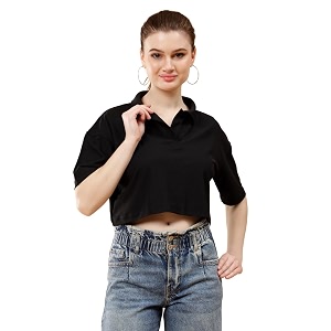 women39s crop oversize fit short sleeve polo collar t-shirt