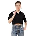 Women's Crop Oversize Fit Short Sleeve Polo Collar T-Shirt